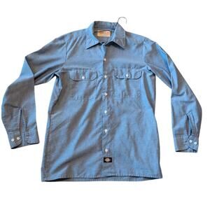 Vintage Dickies Blue Jean Denim Button Up Shirt Size Small Workwear
